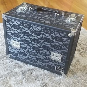 Caboodles black lace makeup storage train case